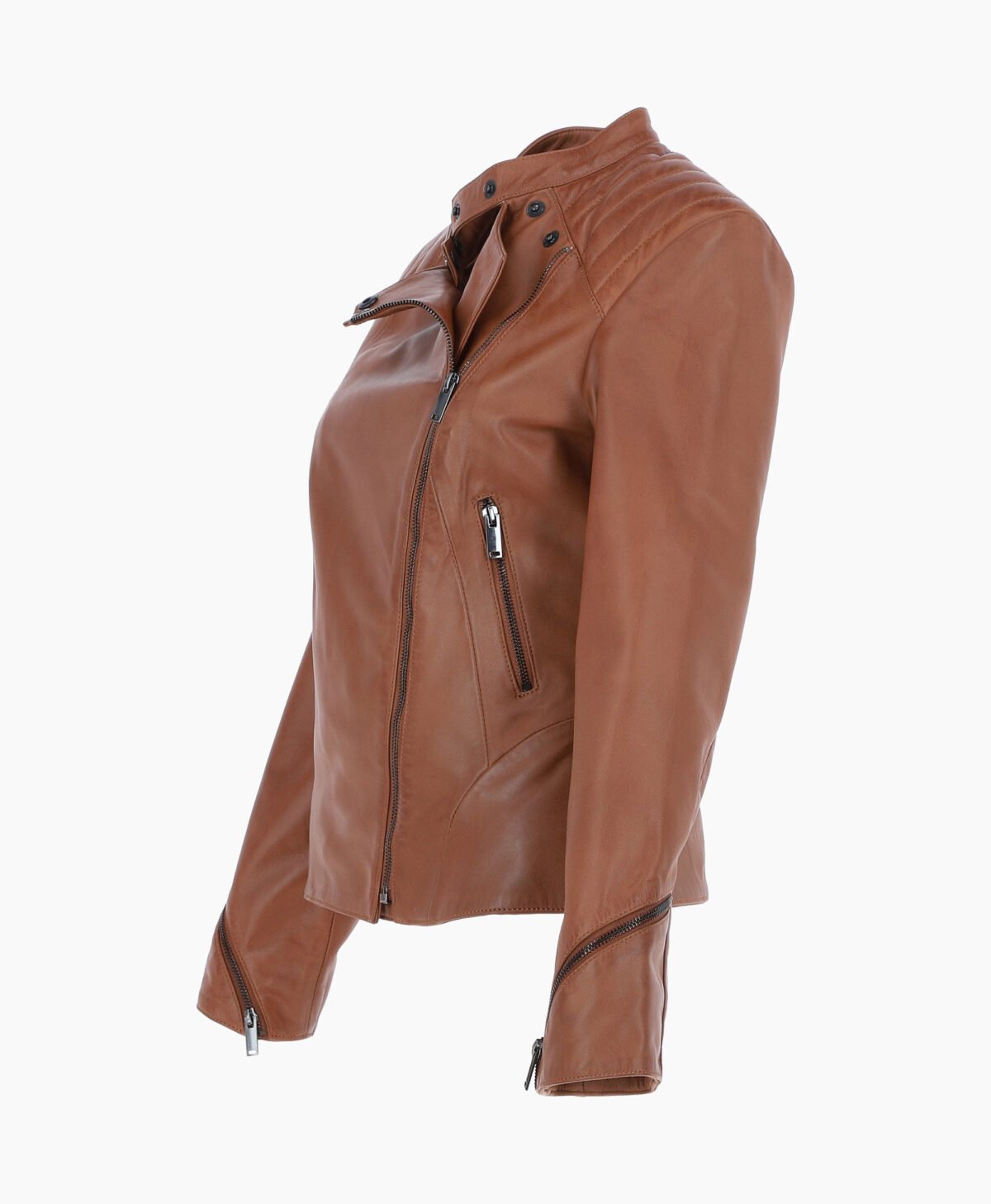 Women's Leather Biker Jacket Tan Mundelein