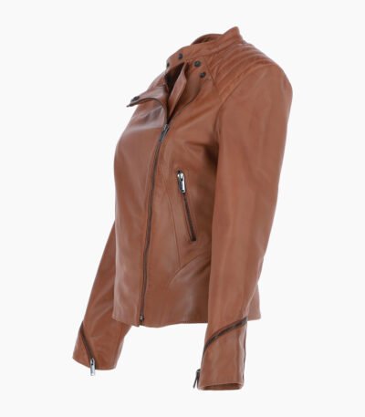 Women's Leather Biker Jacket Tan Mundelein