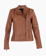 Women's Leather Biker Jacket Tan Urbana