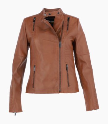 Women's Leather Biker Jacket Tan Urbana