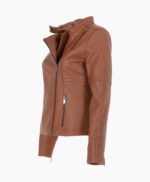 Women's Leather Biker Jacket Tan Urbana