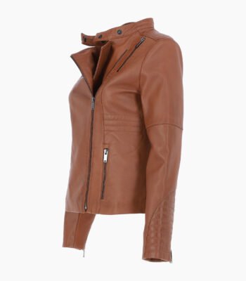 Women's Leather Biker Jacket Tan Urbana