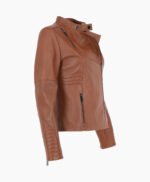 Women's Leather Biker Jacket Tan Urbana