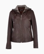 Women's Leather Hooded Jacket Brown Sarasota