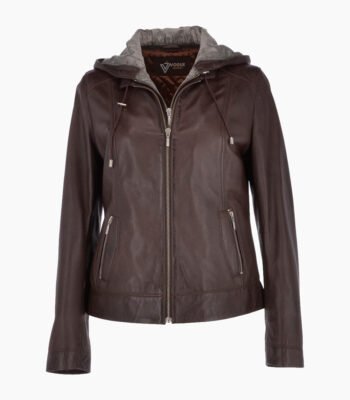 Women's Leather Hooded Jacket Brown Sarasota