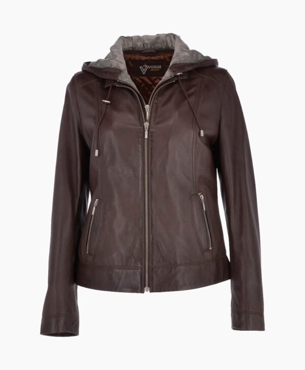 Women's Leather Hooded Jacket Brown Sarasota