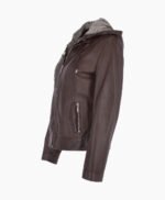 Women's Leather Hooded Jacket Brown Sarasota
