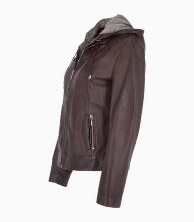 Women's Leather Hooded Jacket Brown Sarasota