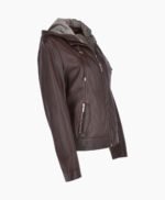 Women's Leather Hooded Jacket Brown Sarasota