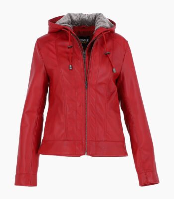 Women's Leather Hooded Jacket Red Sarasota