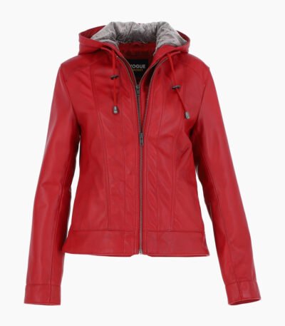 Women's Leather Hooded Jacket Red Sarasota