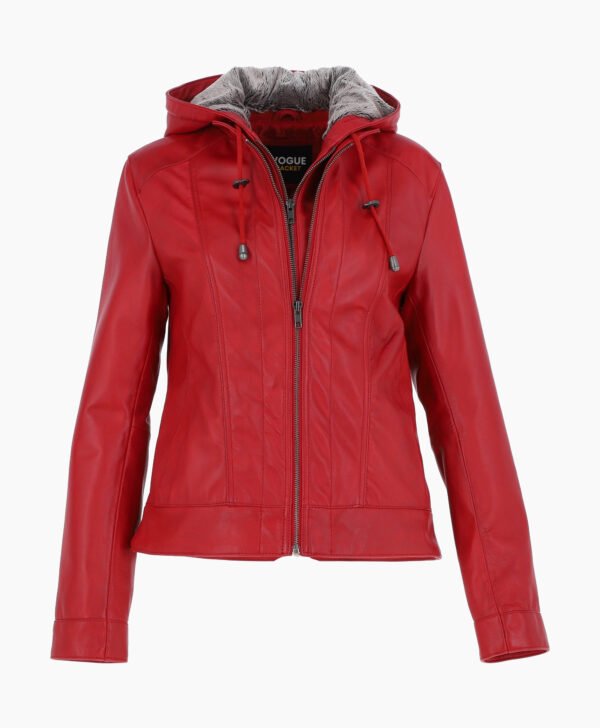 Women's Leather Hooded Jacket Red Sarasota