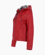 Women's Leather Hooded Jacket Red Sarasota