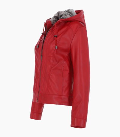 Women's Leather Hooded Jacket Red Sarasota