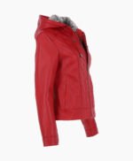 Women's Leather Hooded Jacket Red Sarasota