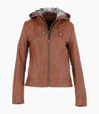 Women's Leather Hooded Jacket Tan Sarasota