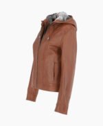 Women's Leather Hooded Jacket Tan Sarasota