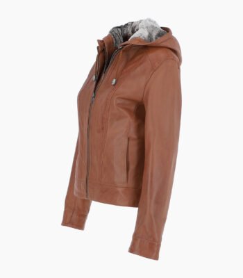 Women's Leather Hooded Jacket Tan Sarasota