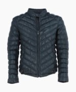 Men's Leather Puffer Jacket Navy Prescott