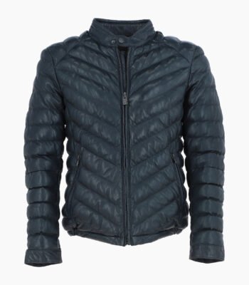 Men's Leather Puffer Jacket Navy Prescott