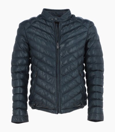 Men's Leather Puffer Jacket Navy Prescott