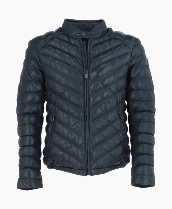 Men's Leather Puffer Jacket Navy Prescott