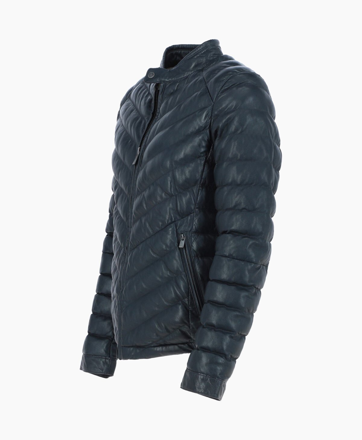 Men's Leather Puffer Jacket Navy Prescott