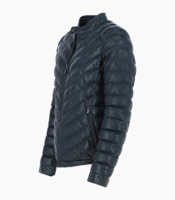 Men's Leather Puffer Jacket Navy Prescott