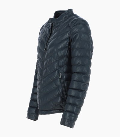 Men's Leather Puffer Jacket Navy Prescott