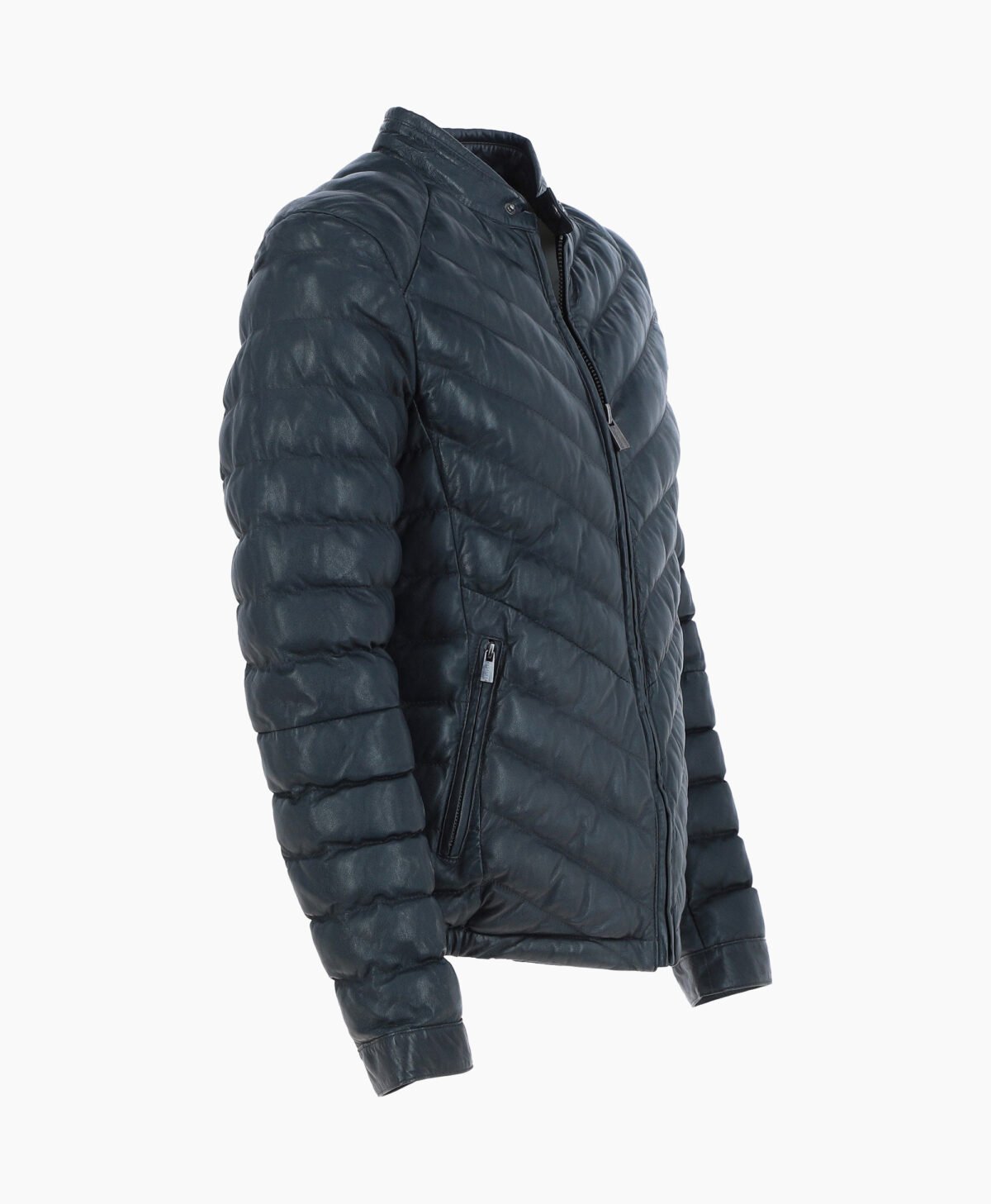 Men's Leather Puffer Jacket Navy Prescott