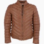Men's Leather Puffer Jacket Tan Prescott