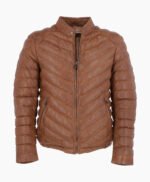 Men's Leather Puffer Jacket Tan Prescott