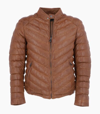 Men's Leather Puffer Jacket Tan Prescott