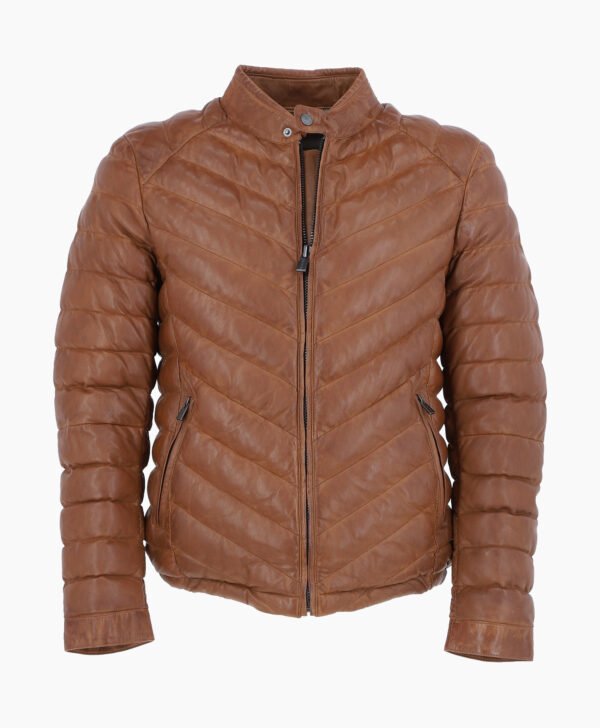 Men's Leather Puffer Jacket Tan Prescott