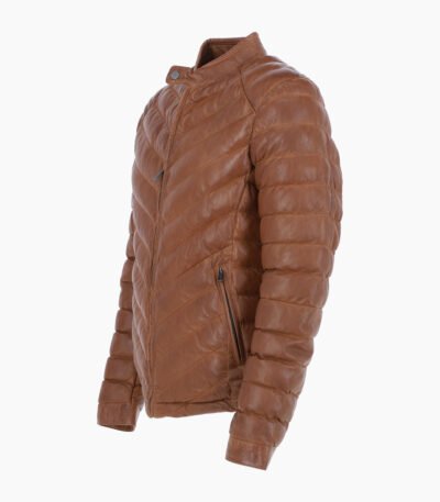Men's Leather Puffer Jacket Tan Prescott