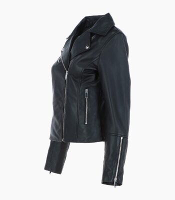Women's Leather Biker Jacket Black Greeley