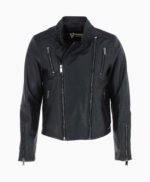 Men's Leather Biker Jacket Black Logan