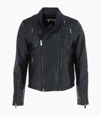 Men's Leather Biker Jacket Black Logan