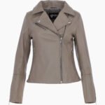 Women's Leather Biker Jacket Gray Greeley