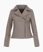 Women's Leather Biker Jacket Gray Greeley