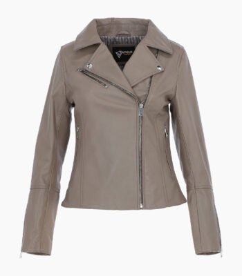 Women's Leather Biker Jacket Gray Greeley