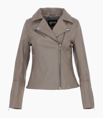 Women's Leather Biker Jacket Gray Greeley