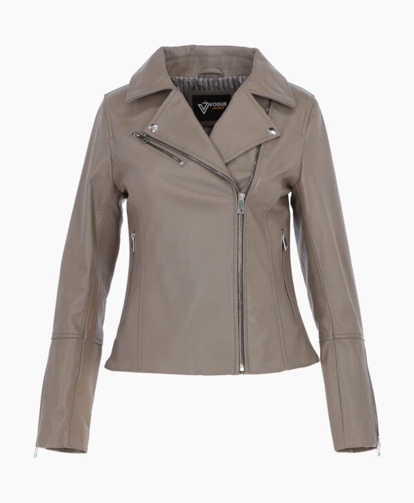 Women's Leather Biker Jacket Gray Greeley