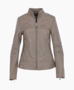 Women's Leather Biker Jacket Gray Lahaina