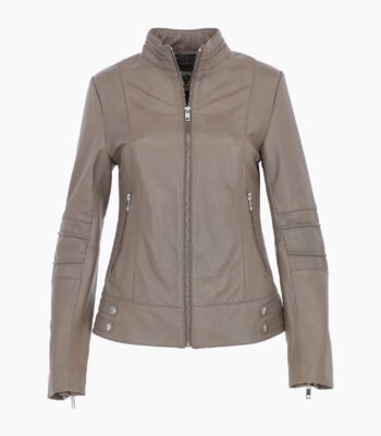 Women's Leather Biker Jacket Gray Lahaina