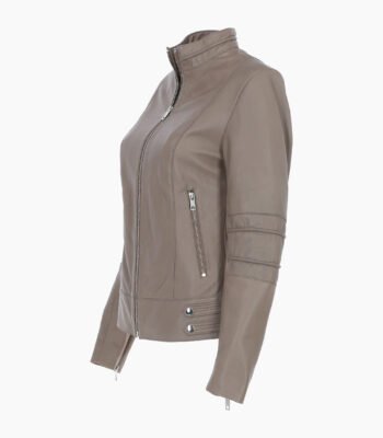 Women's Leather Biker Jacket Gray Lahaina