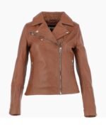 Women's Leather Biker Jacket Tan Greeley