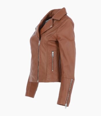 Women's Leather Biker Jacket Tan Greeley