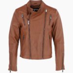 Men's Leather Biker Jacket Tan Logan