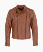 Men's Leather Biker Jacket Tan Logan